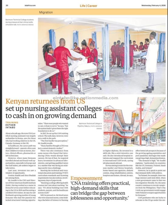 Bartmore’s CNA Course Featured in Business Daily on 4th-February-2026