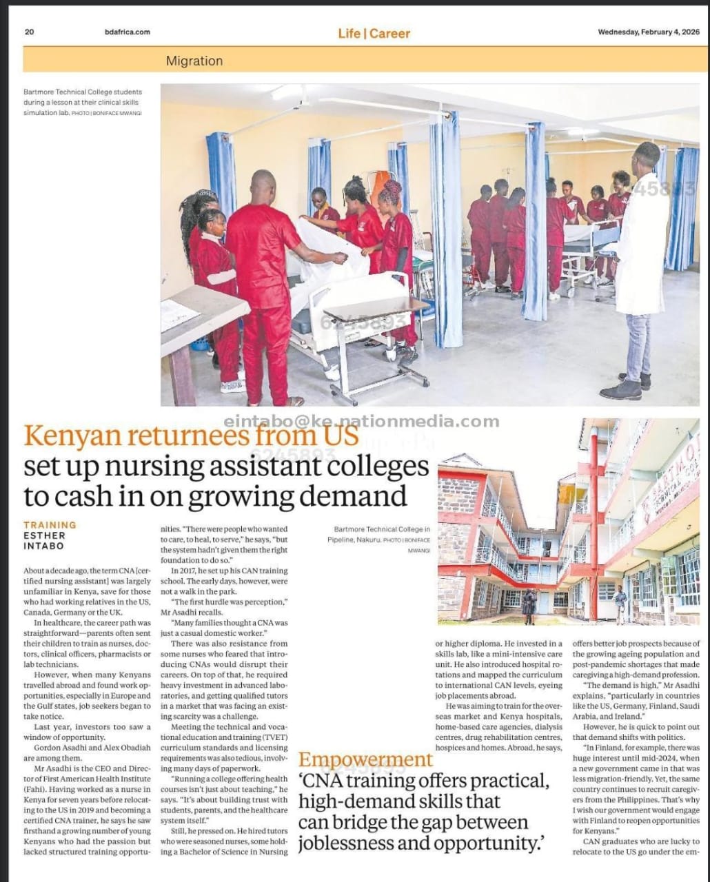 Bartmore’s CNA Course Featured in Business Daily on 4th-February-2026